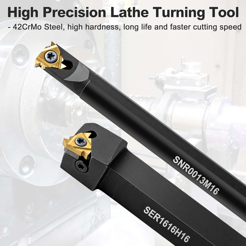 IWONGO Metal Lathe Cutting Tools - 1/2" and 5/8" Threading Tool Holder Boring Bars with 10pcs Indexable Carbide Inserts 16IR 16ER for Turning Threading Boring Lathe Cutting - Image 5